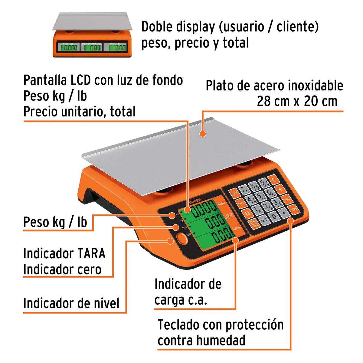 Báscula Electrónica Multifunción 20 kg Truper - 102651
