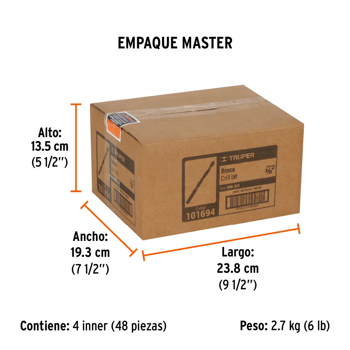 Broca con Punta Centradora para Madera 3/8" Truper - 101694