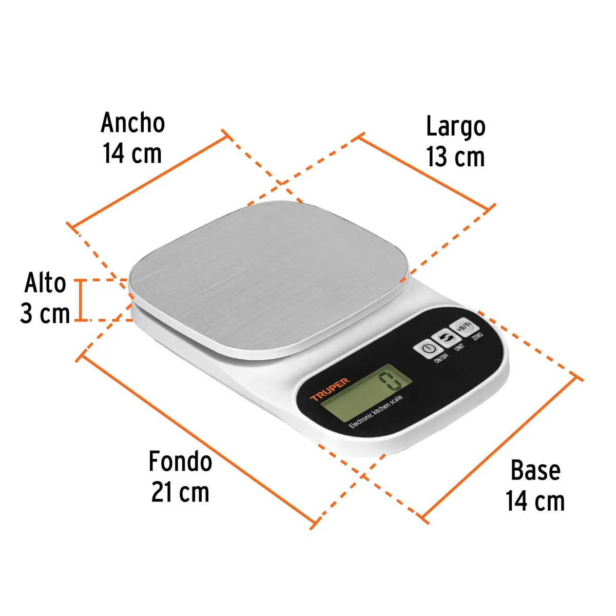 Báscula Digital para Cocina con Plato de Acero Inoxidable 5 kg Truper - 103116
