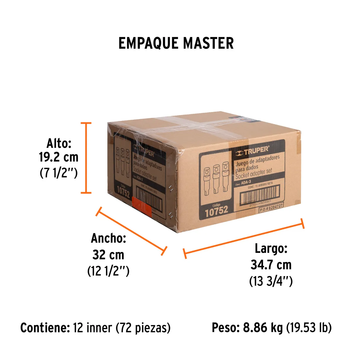 Juego de 3 Adaptadores para Dados 1/4", 3/8" y 1/2" Truper - 10752