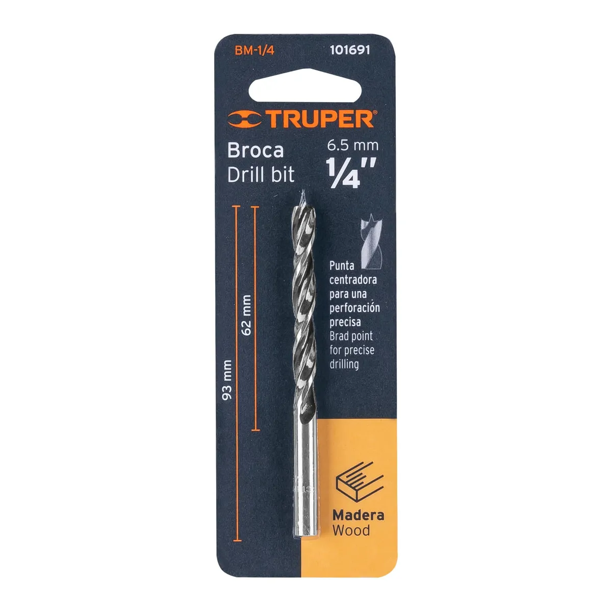 Broca con Punta Centradora para Madera 1/4" Truper - 101691