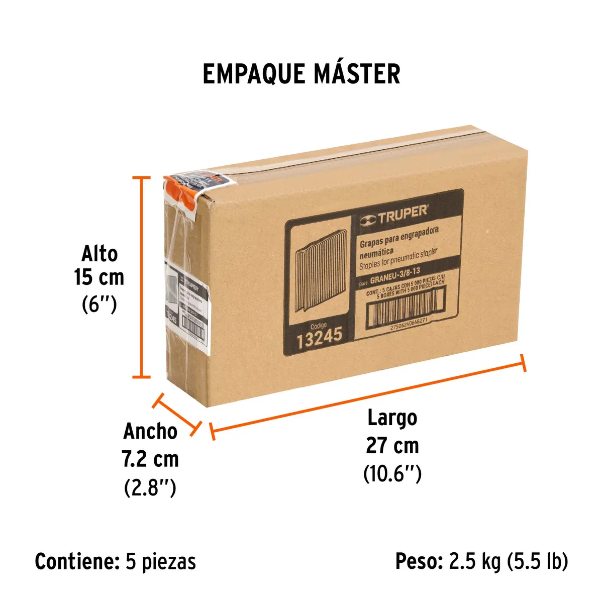 Caja con 5000 Grapas Corona 3/8" Calibre 22 Truper - 13245
