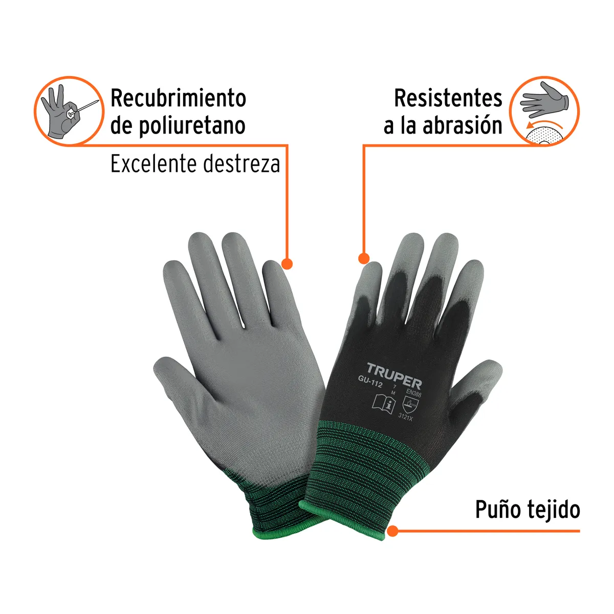 Guante de Nylon Recubierto de Poliuretano Talla M Truper - 13291