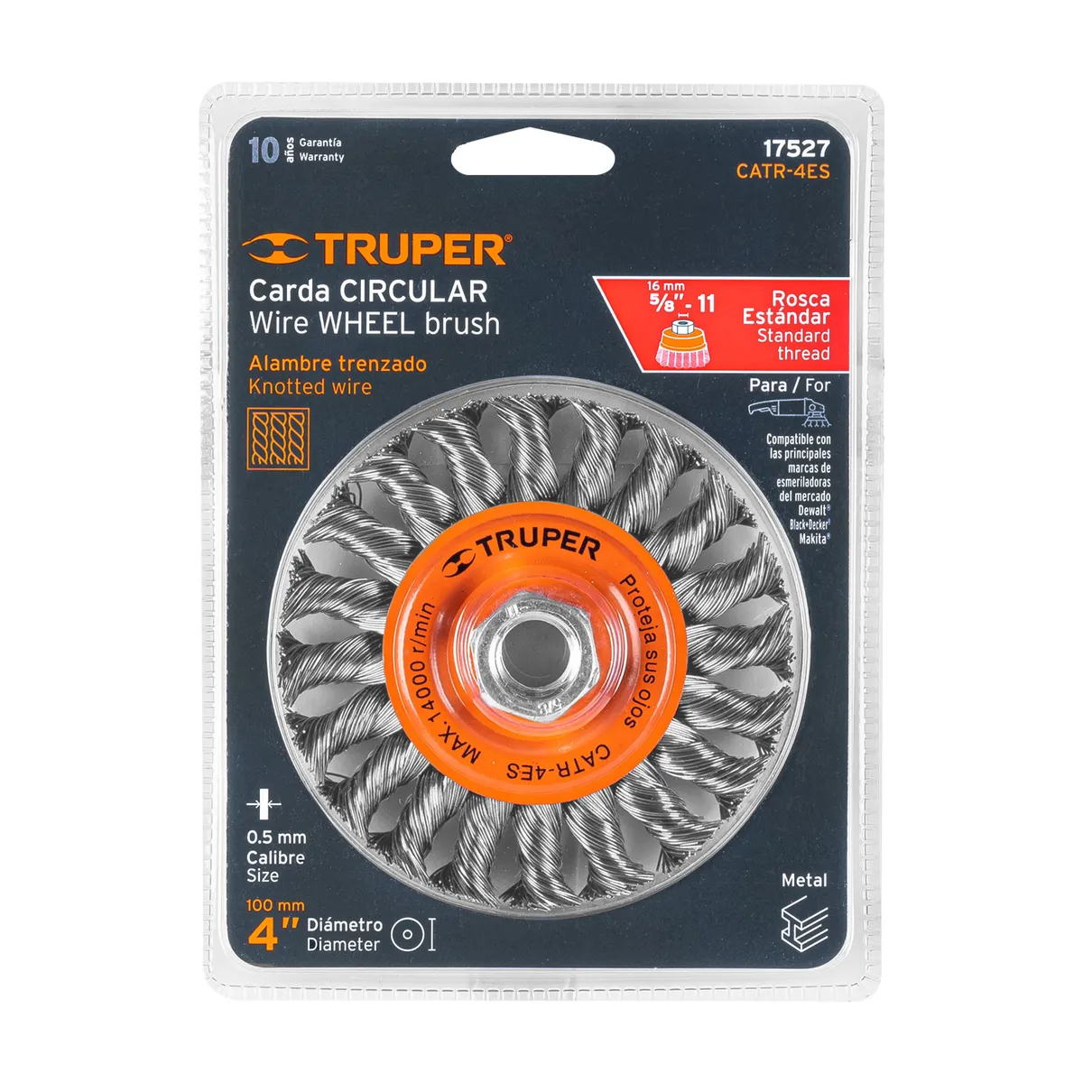 Carda Circular 4" Alambre Trenzado Eje 5/8"-11 Truper - 17527