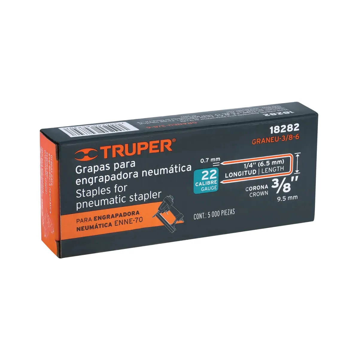 Caja con 5000 Grapas Corona 3/8" Calibre 22 de 6.5 mm Truper - 18282