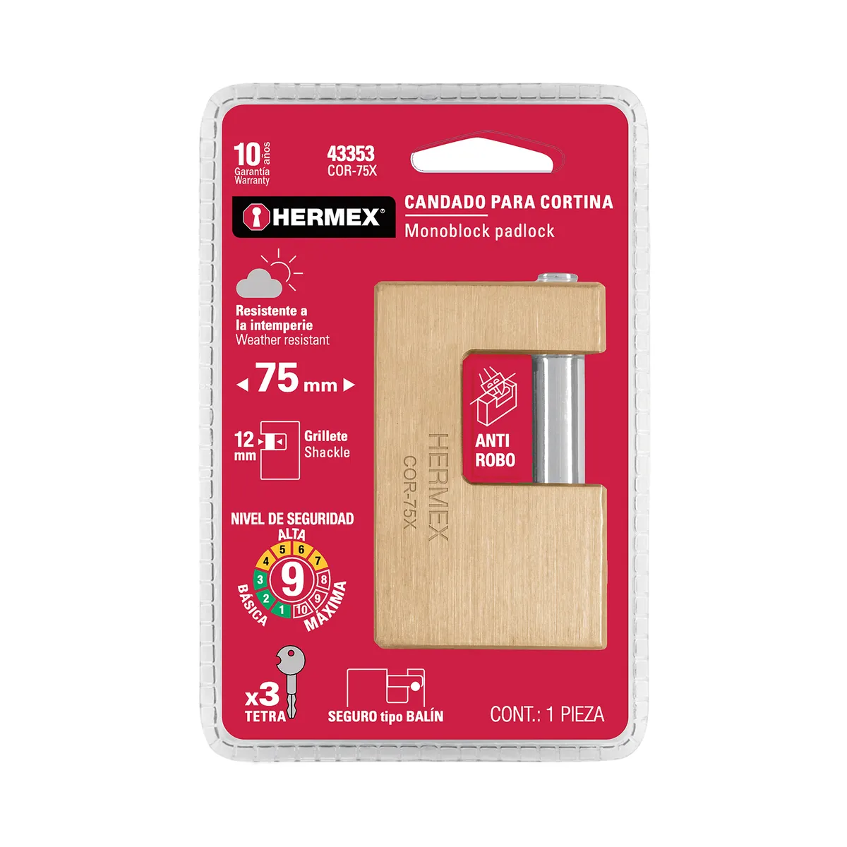 Candado Antipalanca 75 mm Cuerpo de Latón Truper - 43353