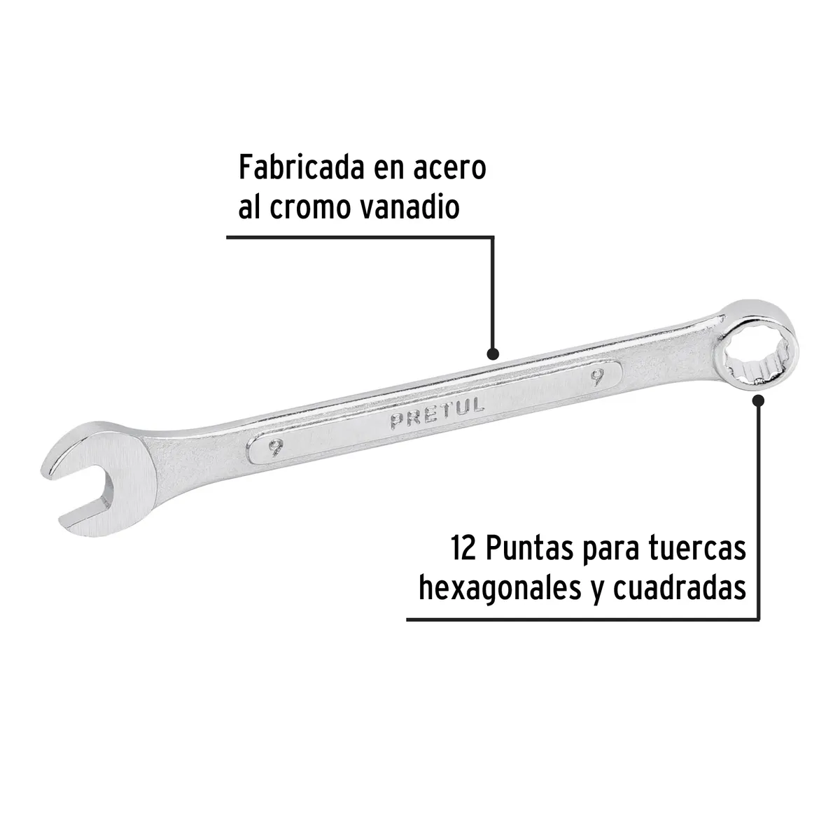 Llave Combinada 9 mm Pretul LL-2009MP - 21903