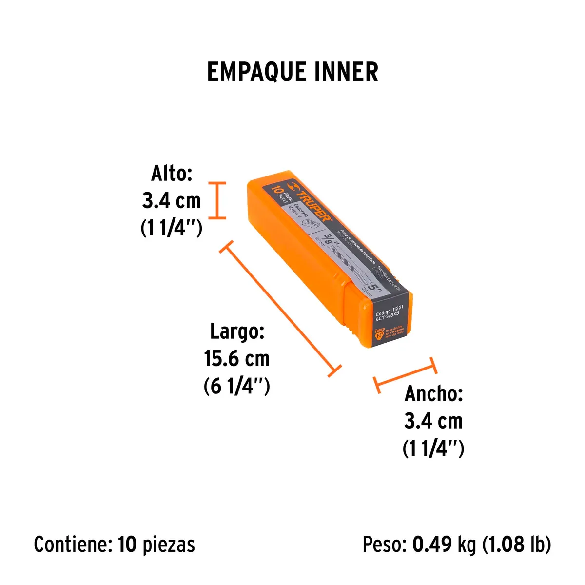 Broca para Concreto 3/8" x 5" Truper - 11221