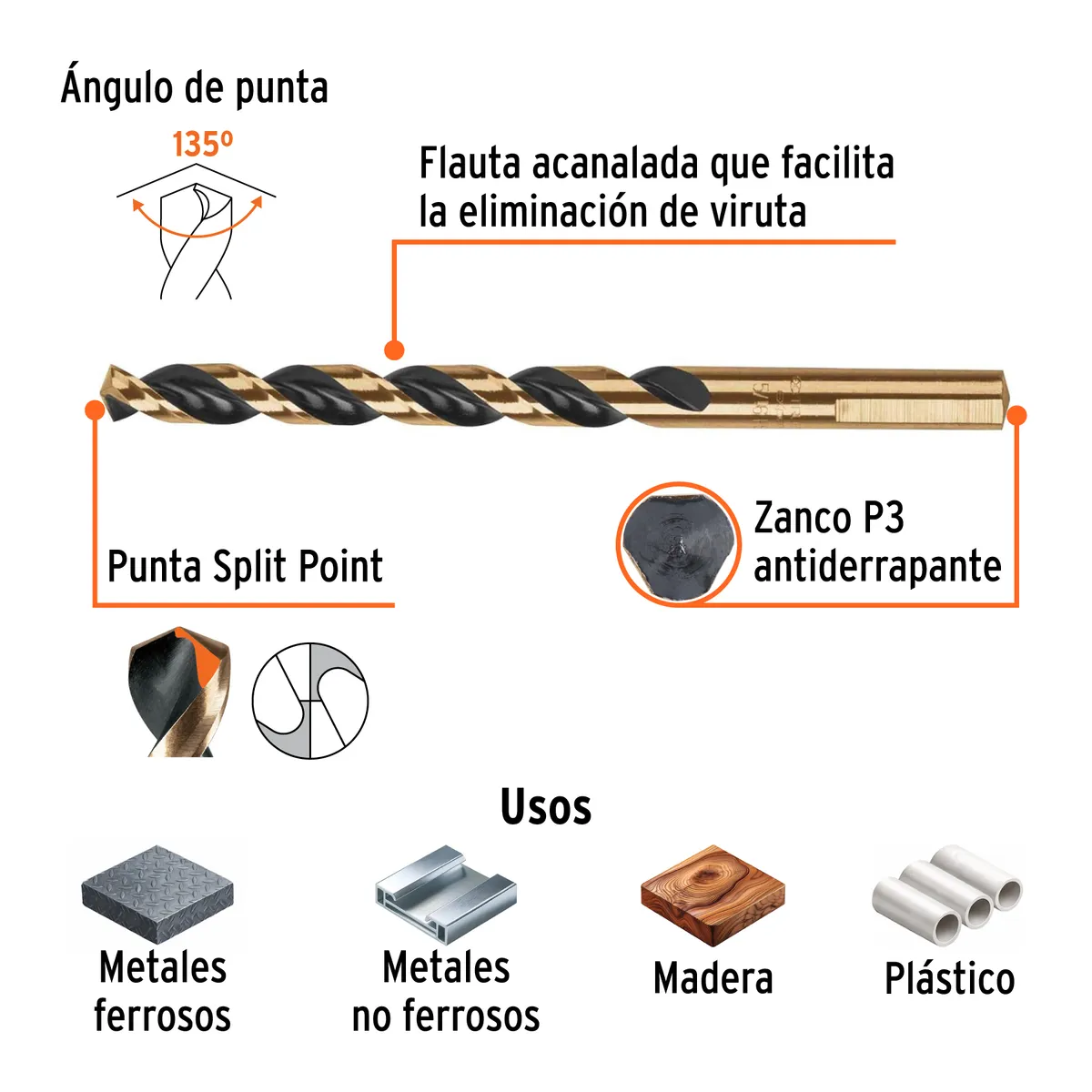 Broca HSS 5/16" Trugold para Metal Truper Expert - 11142
