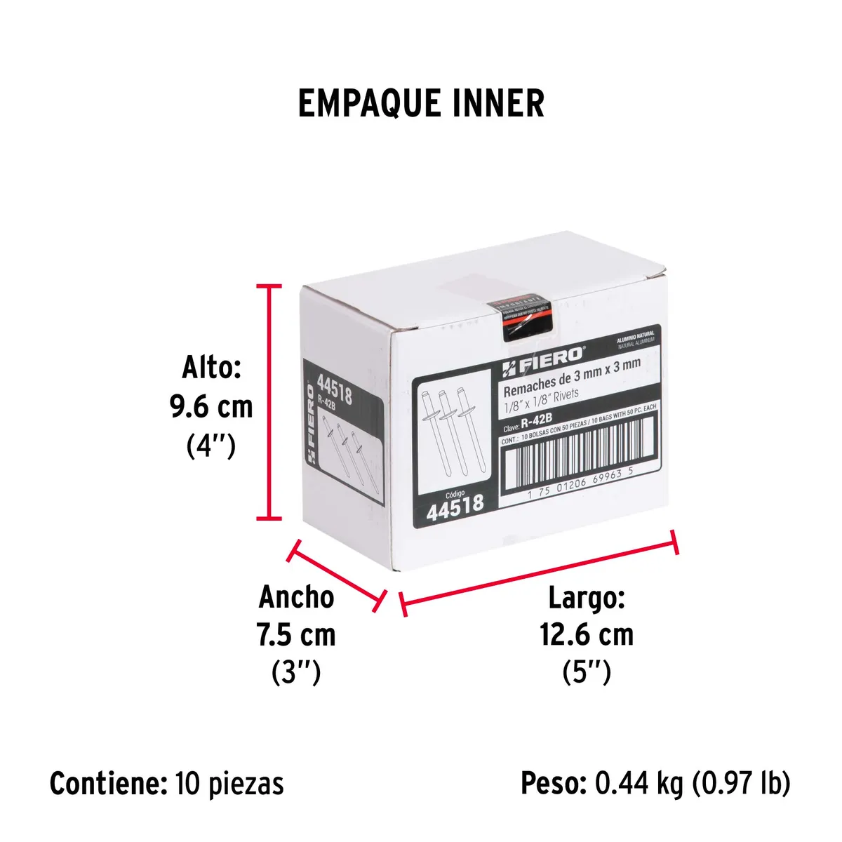 Bolsa con 50 Remaches 1/8" x 1/8" Ala 1/4" Truper - 44518