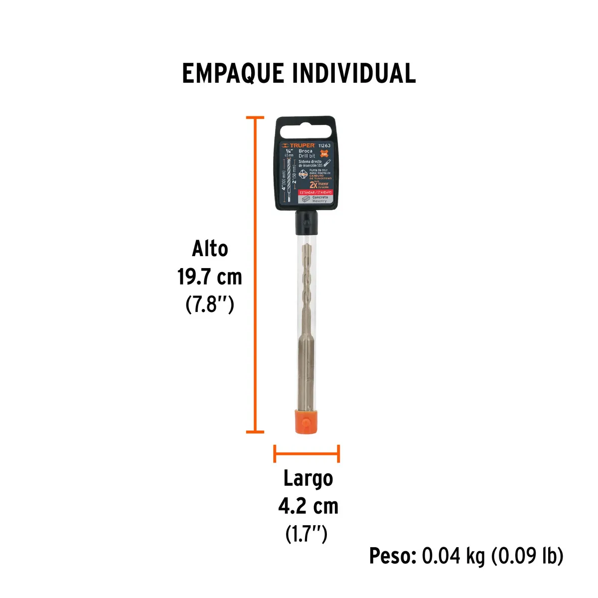 Broca SDS 1/4" x 4" para Concreto BS-1/4X4 Truper - 11263