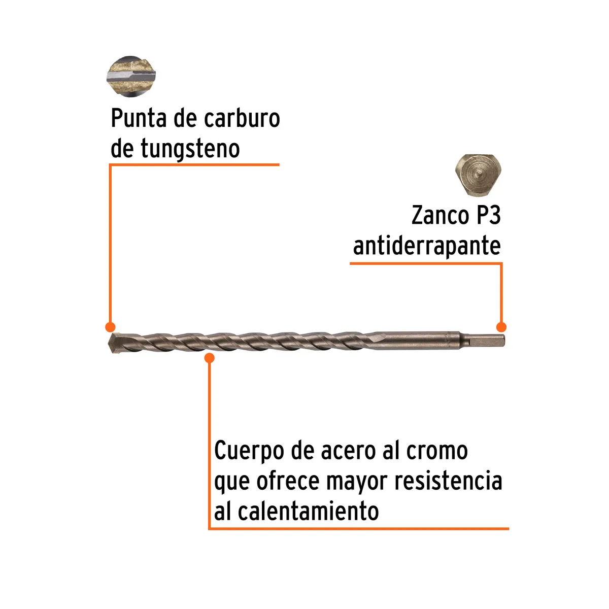 Broca para Concreto 5/8" x 12" Truper - 11239