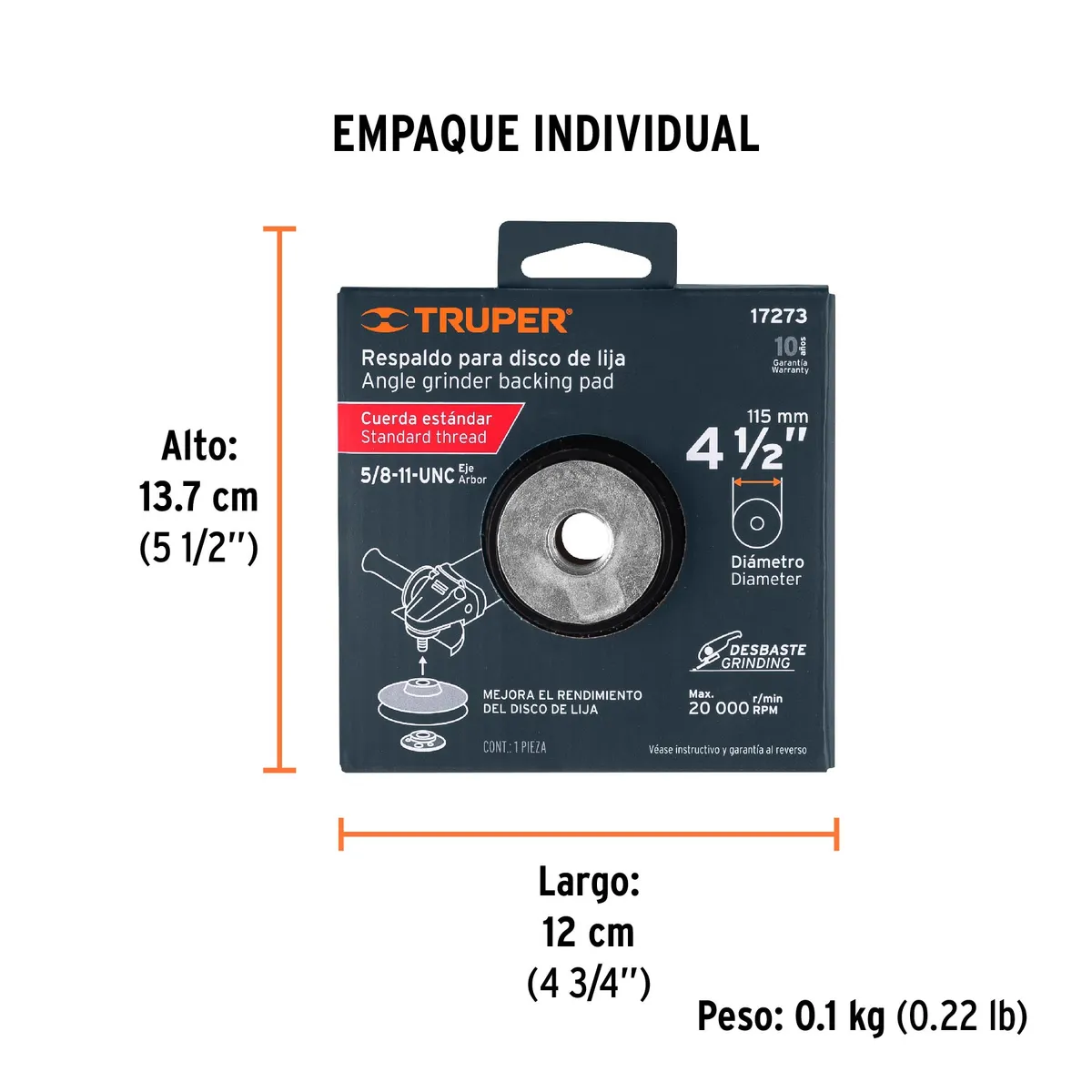 Respaldo para Disco de Lija Eje 5/8" de 4 1/2" Truper - 17273