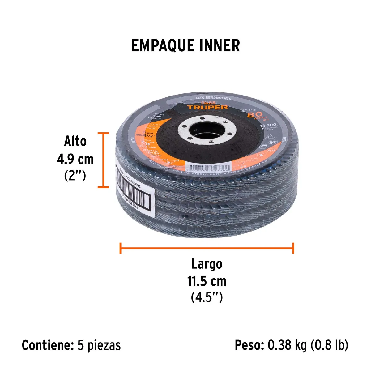 Disco Laminado Centro 7/8" Grano 80 de 4 1/2" Truper - 11688