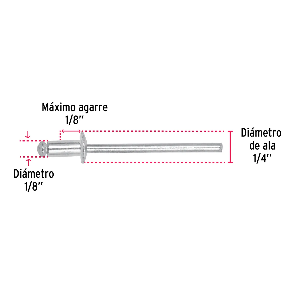 Bolsa con 50 Remaches 1/8" x 1/8" Ala 1/4" Truper - 44518