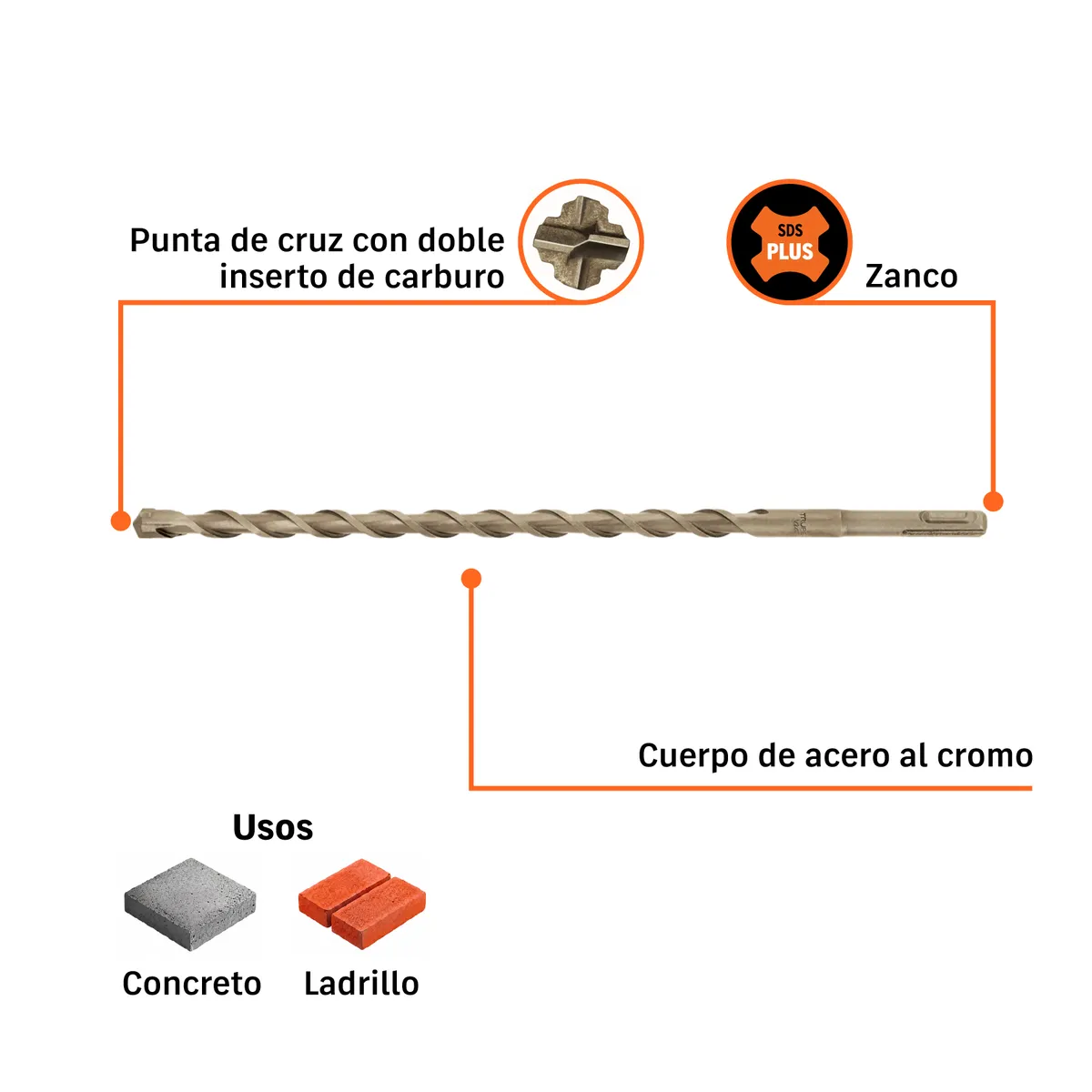 Broca SDS Plus 1/2" x 12" Truper - 11281