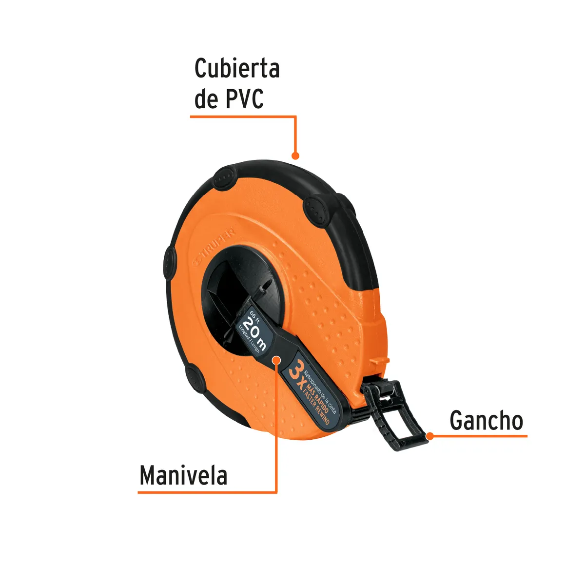 Cinta Métrica Larga 20 m de Fibra de Vidrio Truper - 12638