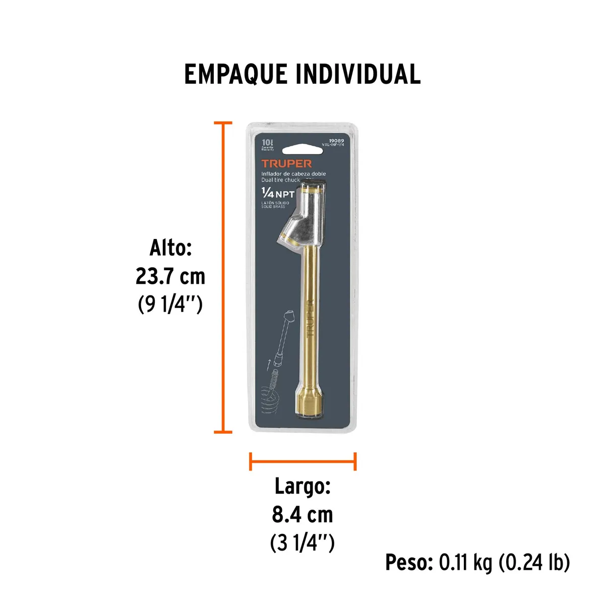 Inflador de Cabeza Doble Cuerda 1/4" Truper - 19089