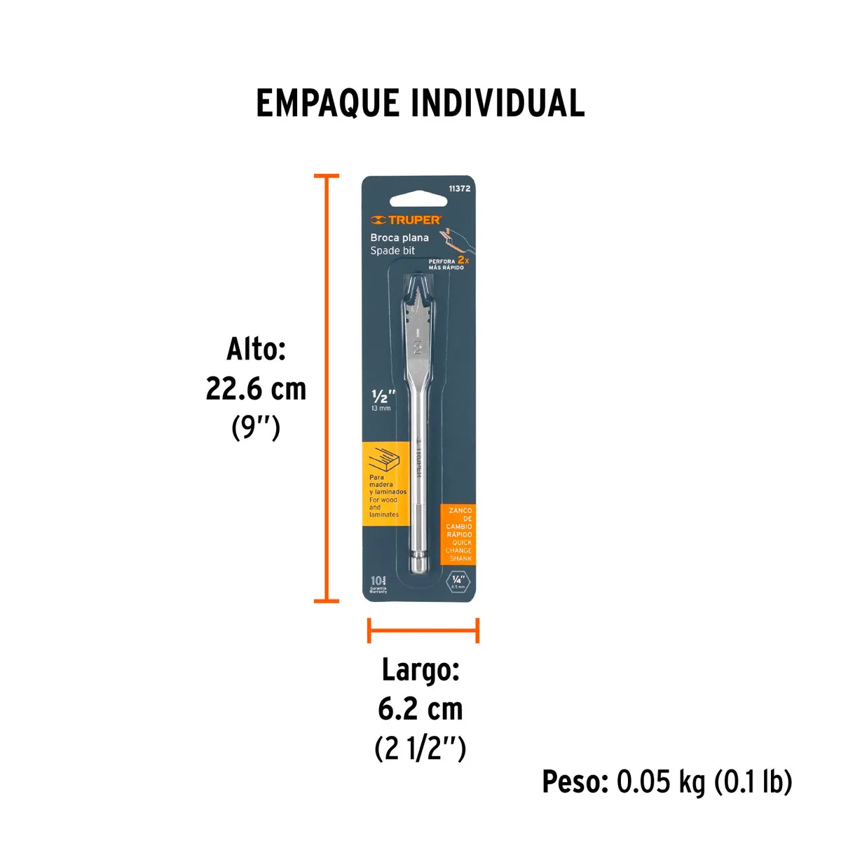 Broca de Manita 1/2" para Madera BPT-1/2 Truper - 11372