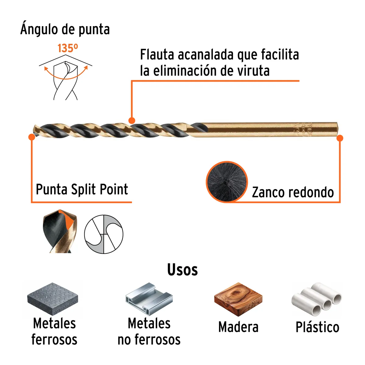 Broca HSS 5/32" Trugold para Metal Truper Expert - 11122