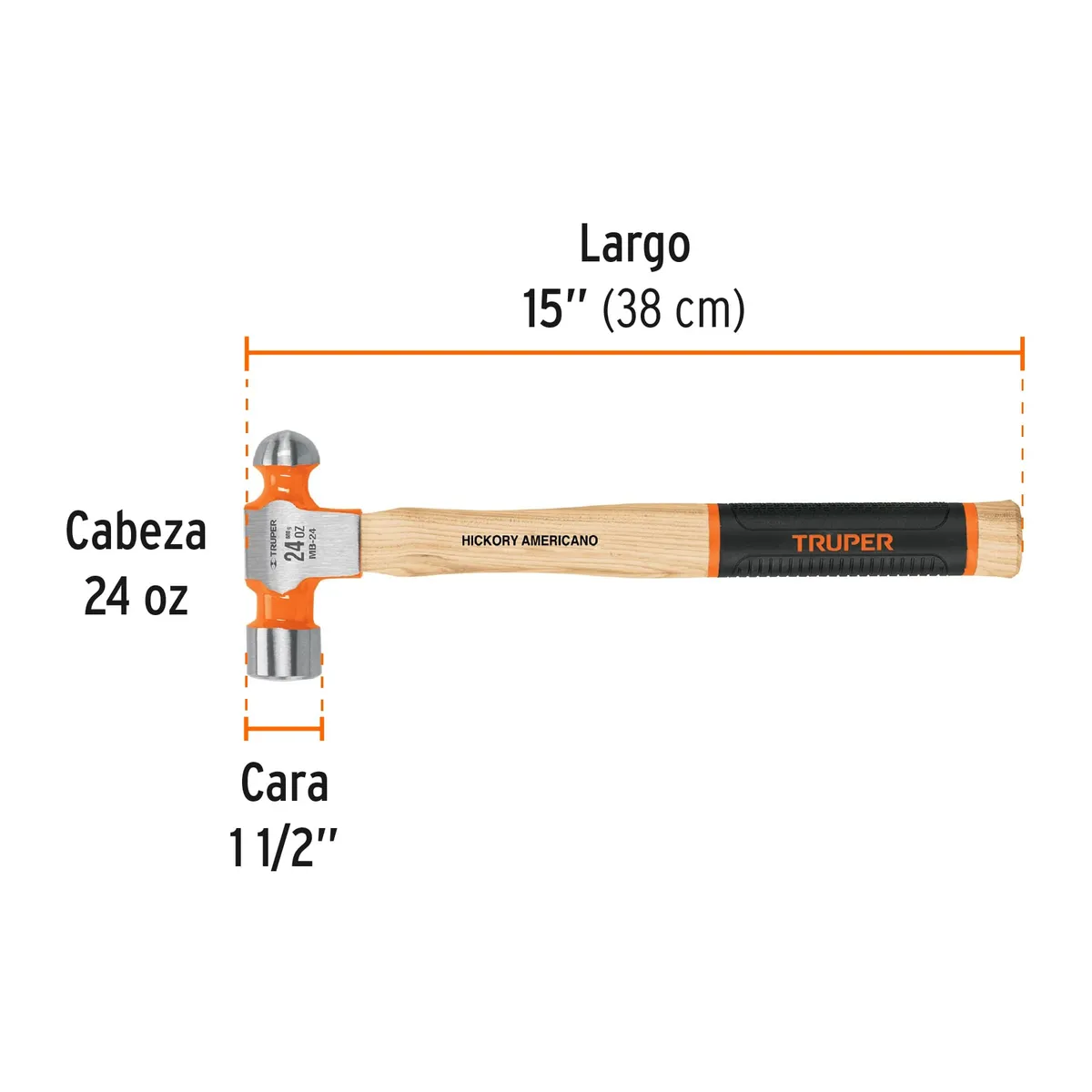 Martillo Pulido de Bola 24 oz Mango Hickory Truper - 16903