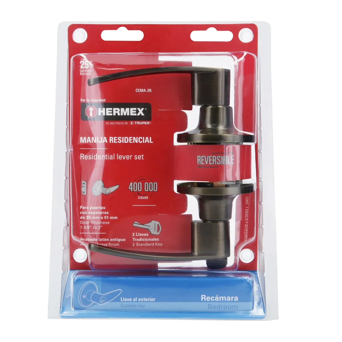 Cerradura de Manija Turín para Recámara CEMA-2 Truper - 43661