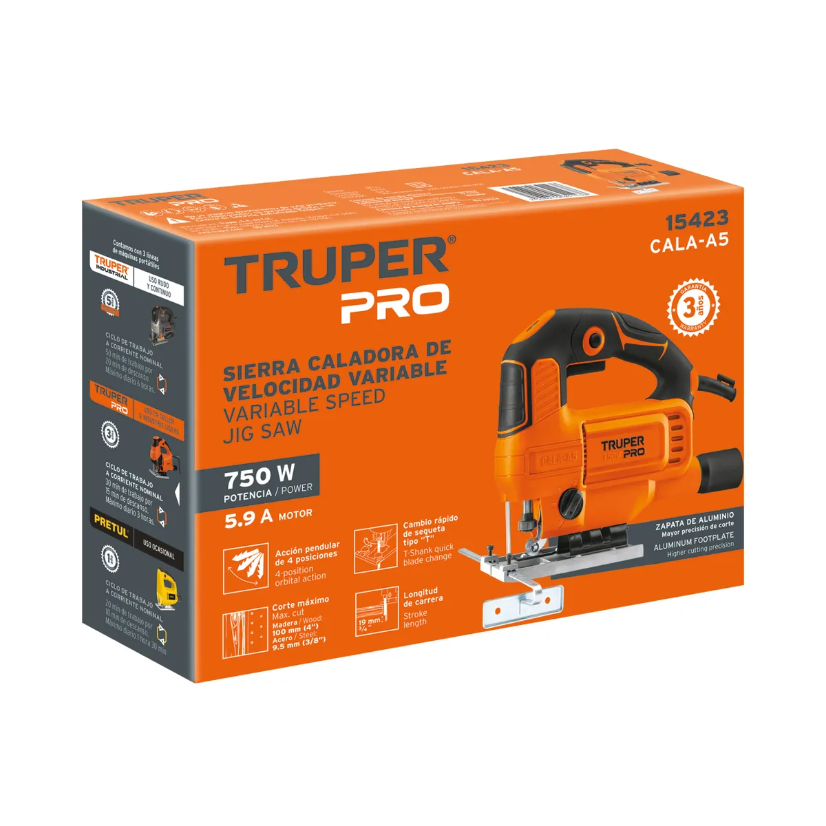 Sierra Caladora 750 W Velocidad Variable Profesional Truper - 15423