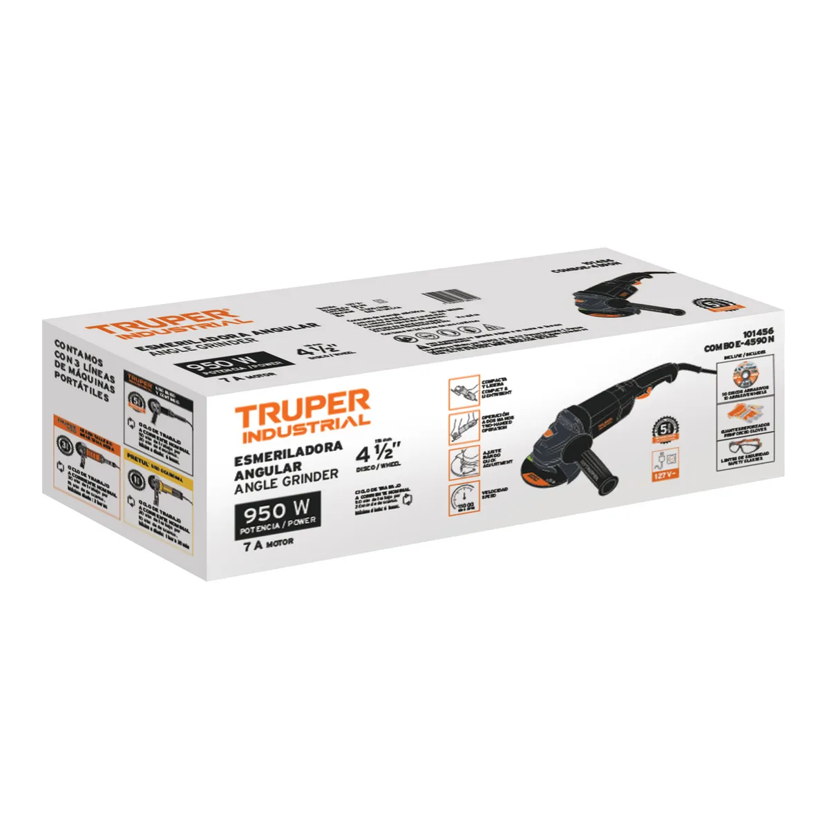 Combo Esmeril 4 1/2" 950 W con disco, Lentes y Guantes Truper - 101456