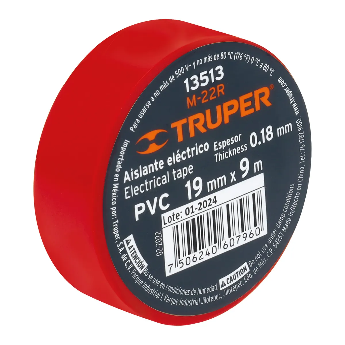 Cinta de Aislar 9 m x 19 mm Roja Truper - 13513