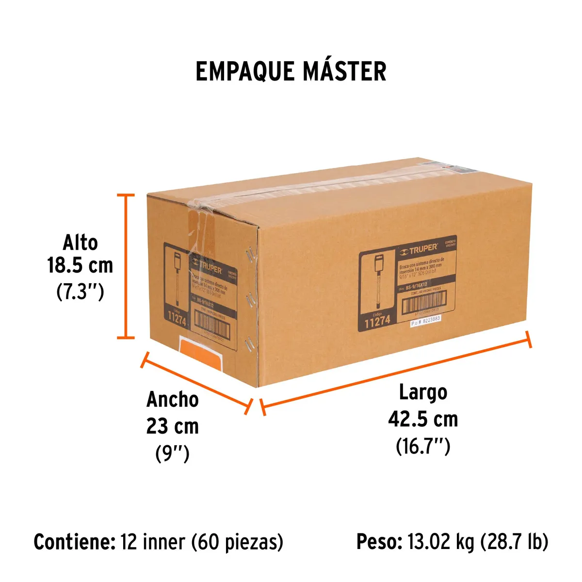 Broca SDS Plus 9/16" x 12" Truper - 11274