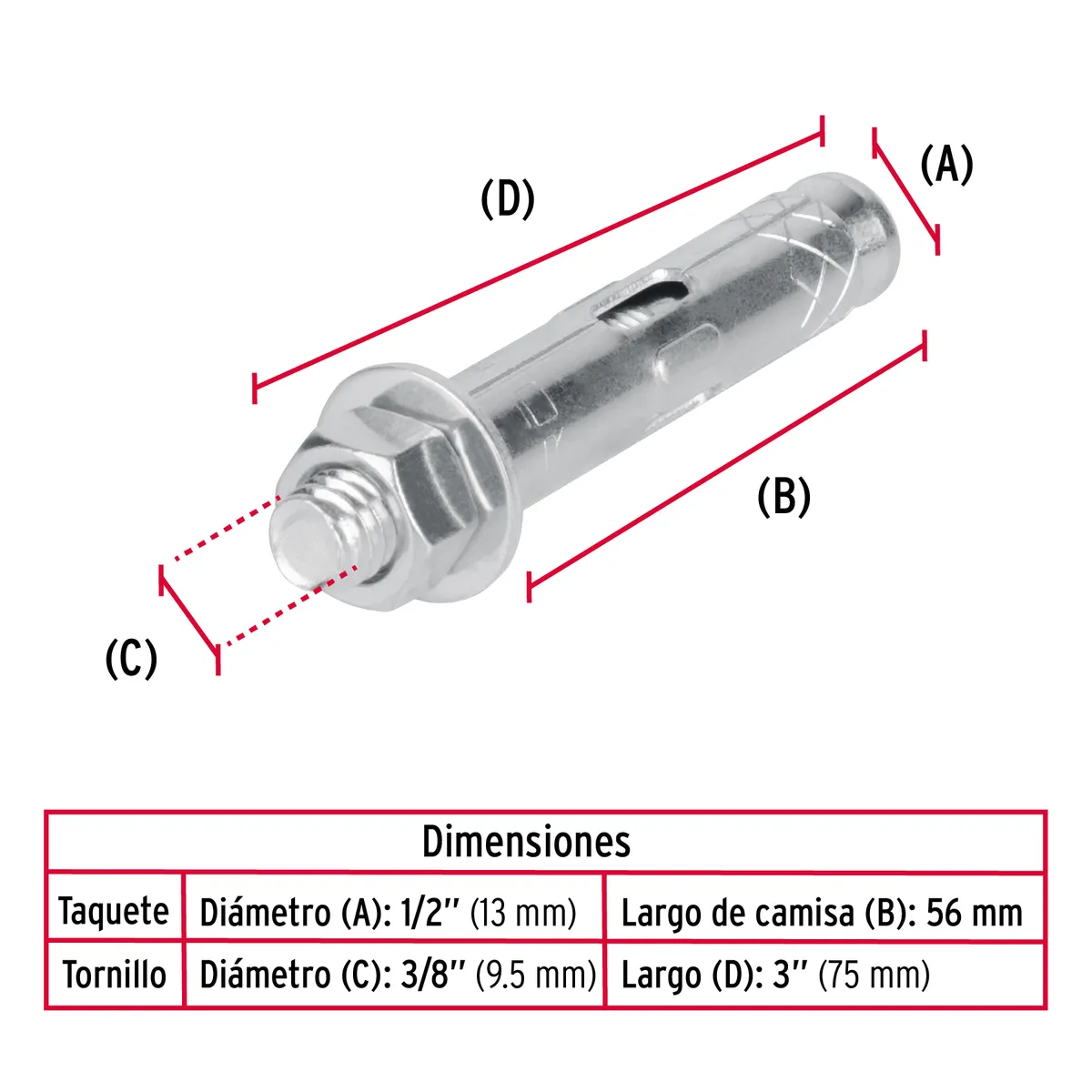 Taquete Expansivo 3/8" con Tornillo TAE-3/8TG Truper - 47339