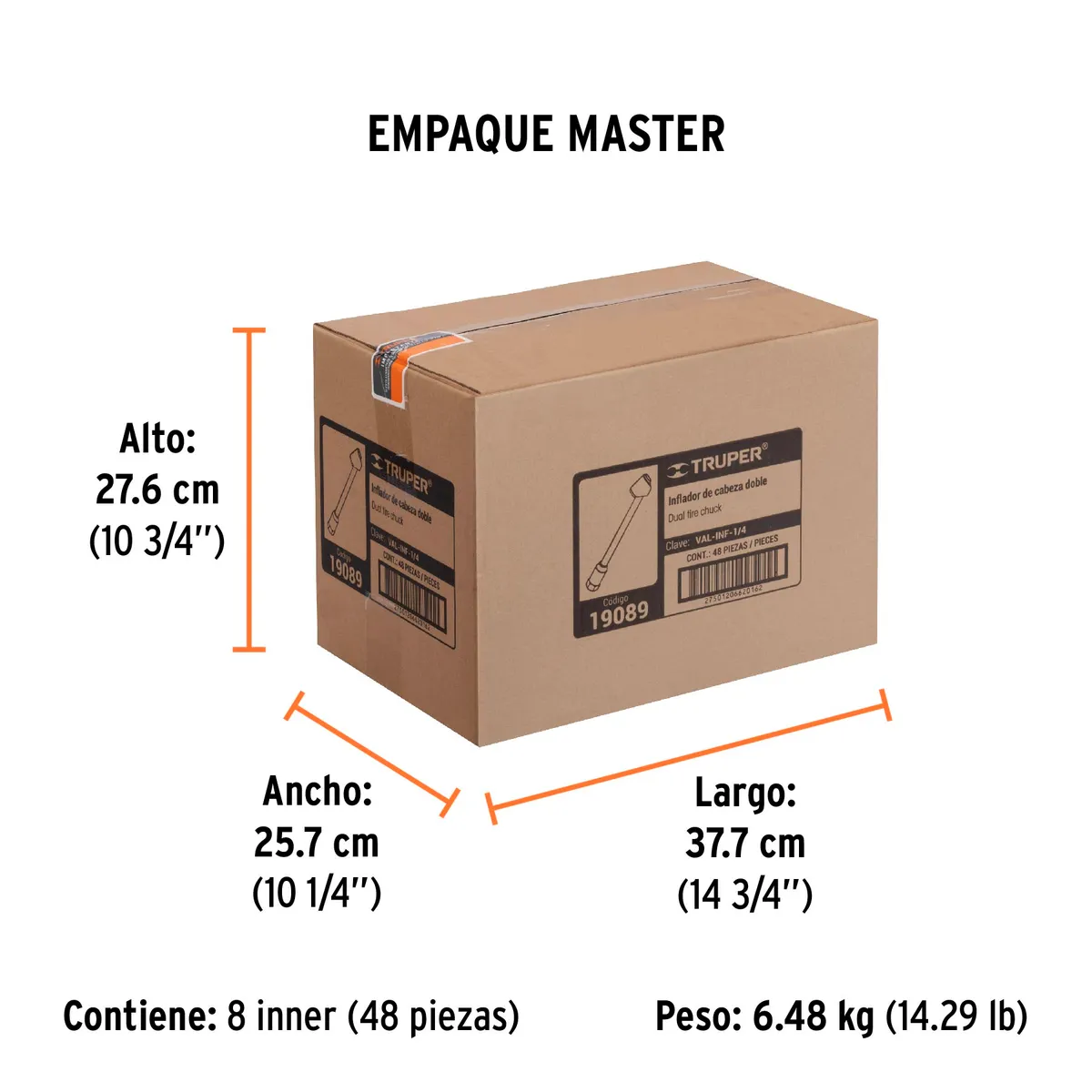Inflador de Cabeza Doble Cuerda 1/4" Truper - 19089