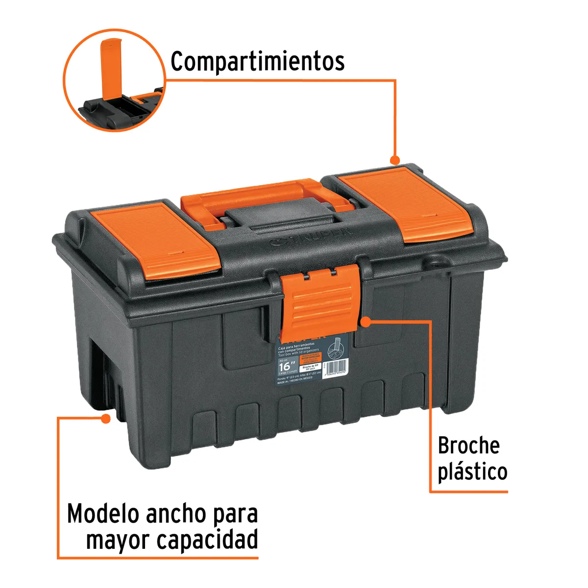 Caja de Herramientas 16" con Compartimientos Truper - 11141