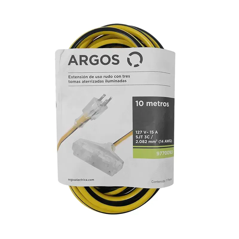Extensión Uso Rudo 15m SJT 14 AWG Argos 9770113 Amarillo/Negro Iluminada