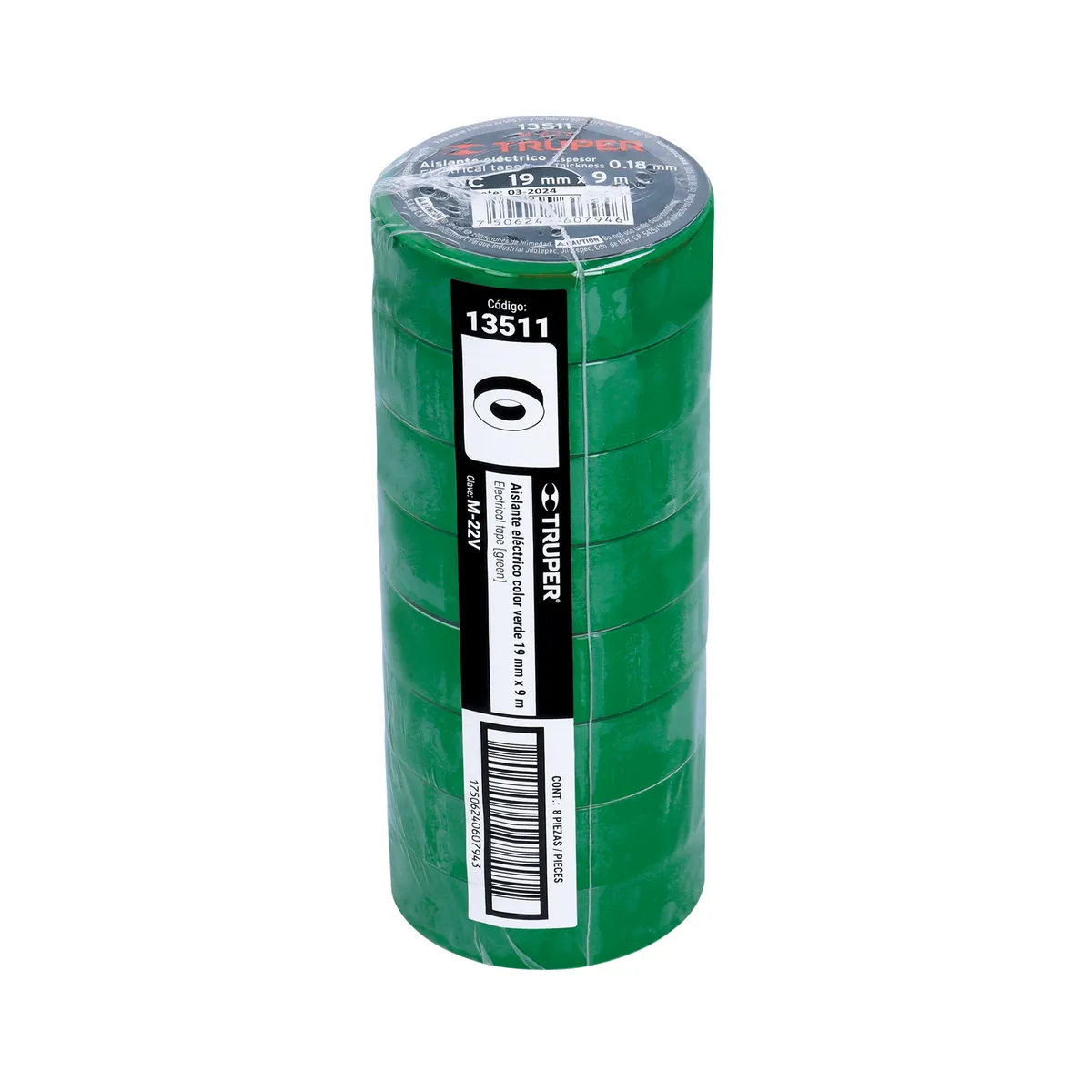 Cinta de Aislar 9 m x 19 mm Verde Truper - 13511