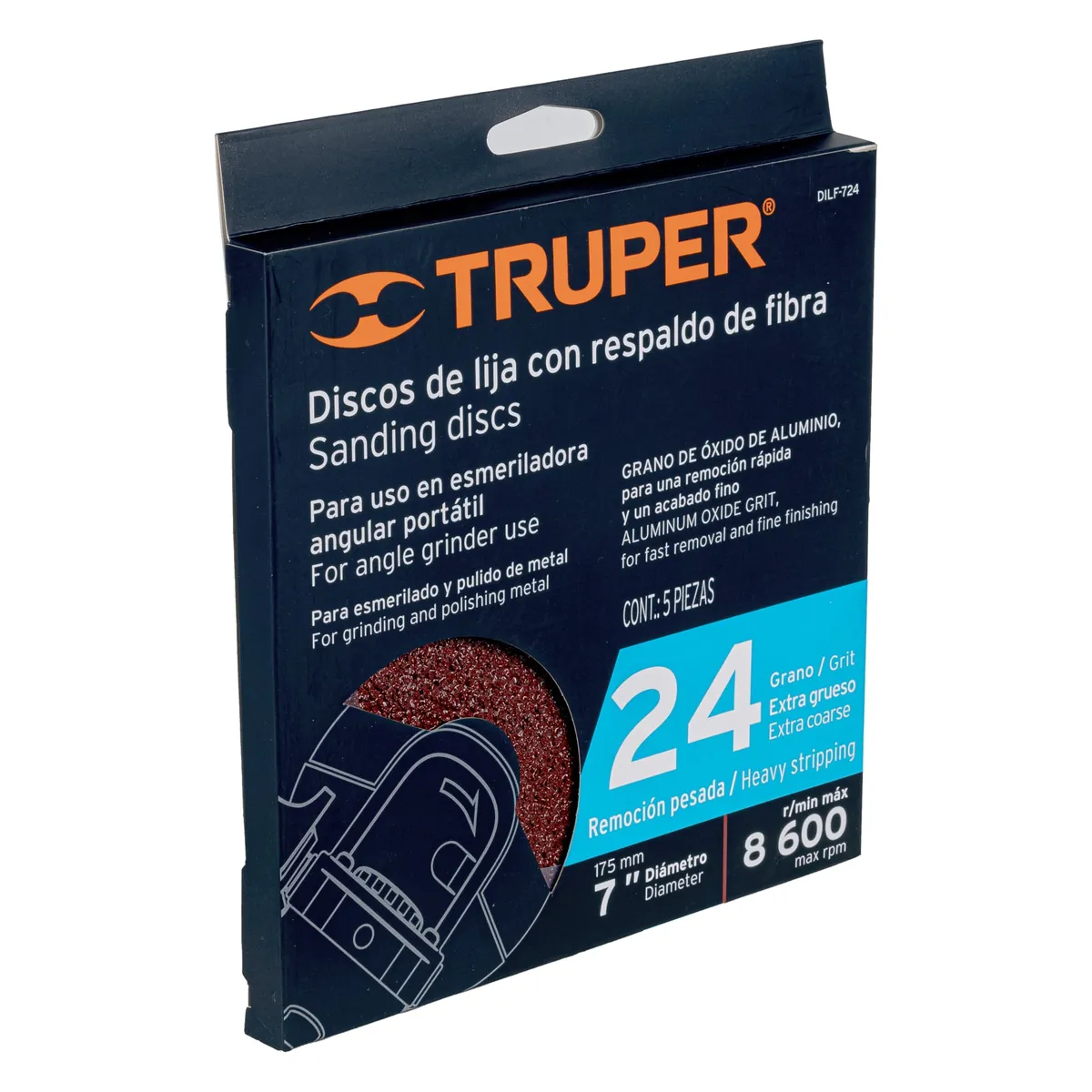 Disco de Lija con Respaldo de Fibra 7" Grano 24 Truper - 100129