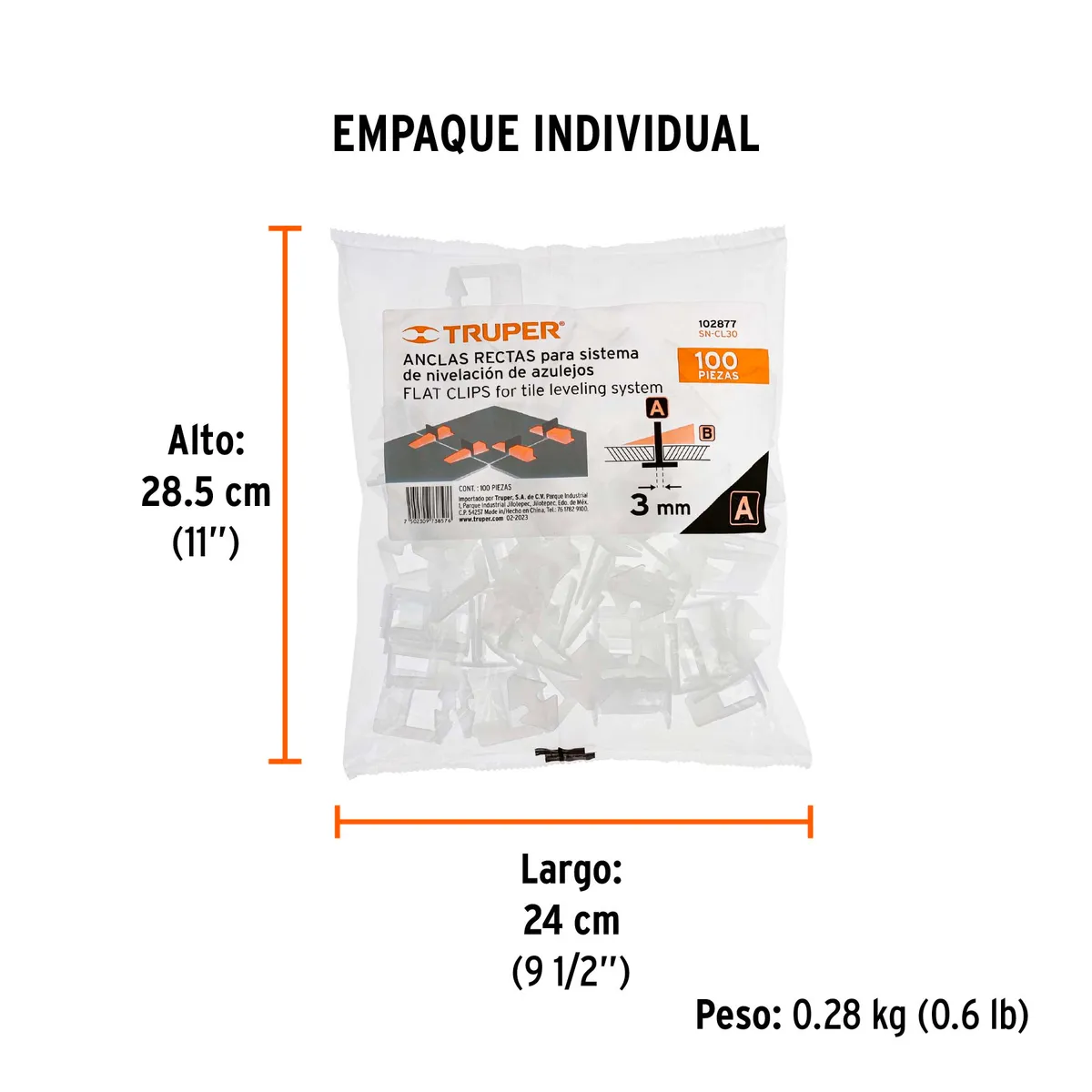 Bolsa con 100 Anclas para Nivelación 3 mm Truper - 102877
