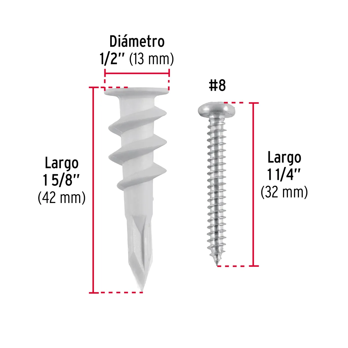 Kit de 20 Taquetes Plásticos 1/2" para Pared de Yeso Truper - 40743
