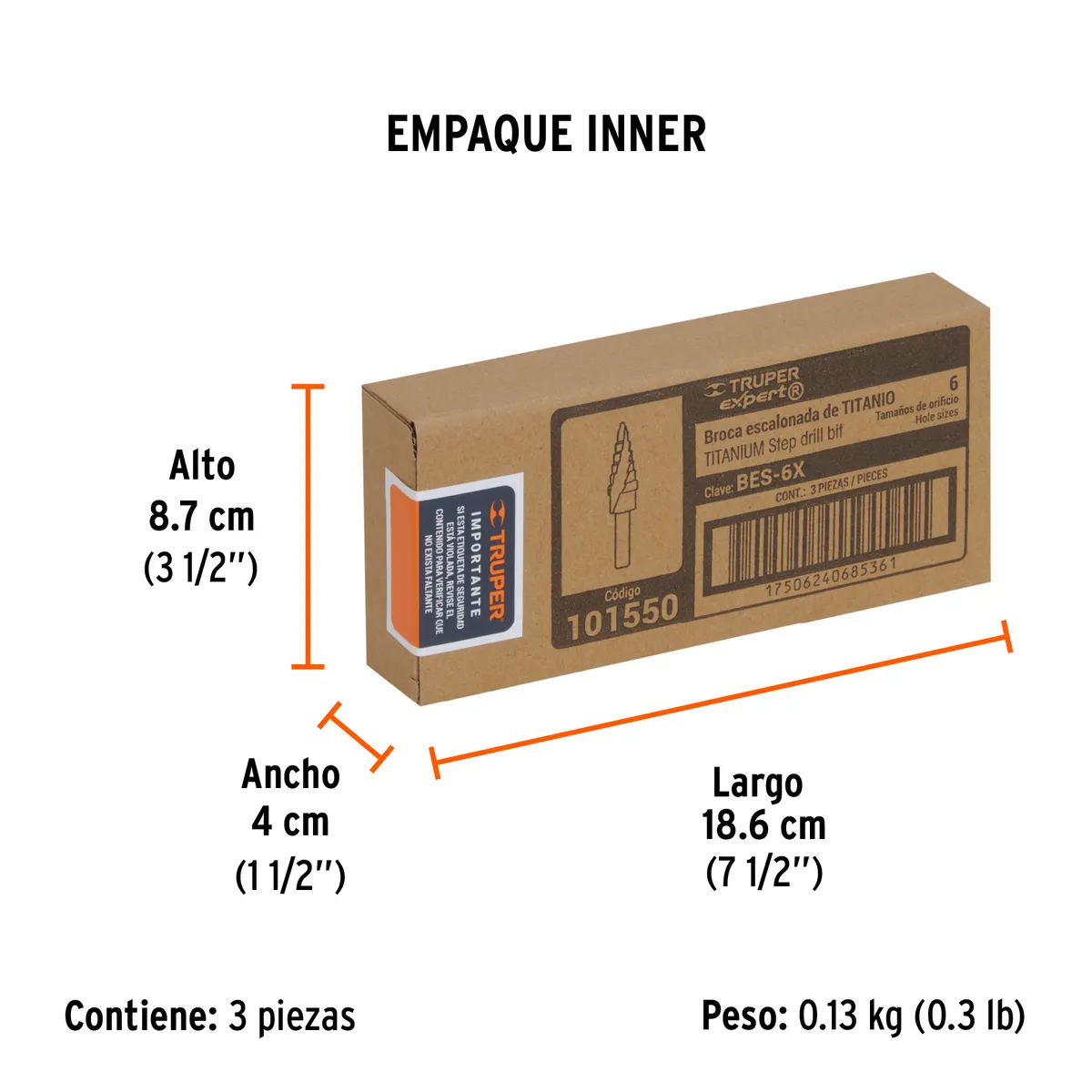 Broca Escalonada de Titanio 6 Escalones Truper Expert - 101550
