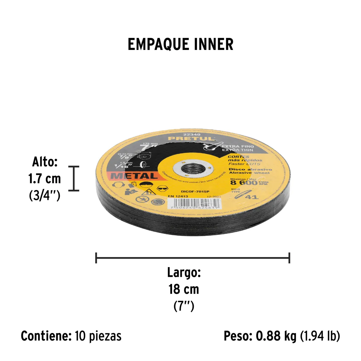 Disco de Corte 7" x 1/16" x 7/8" Pretul - 22349