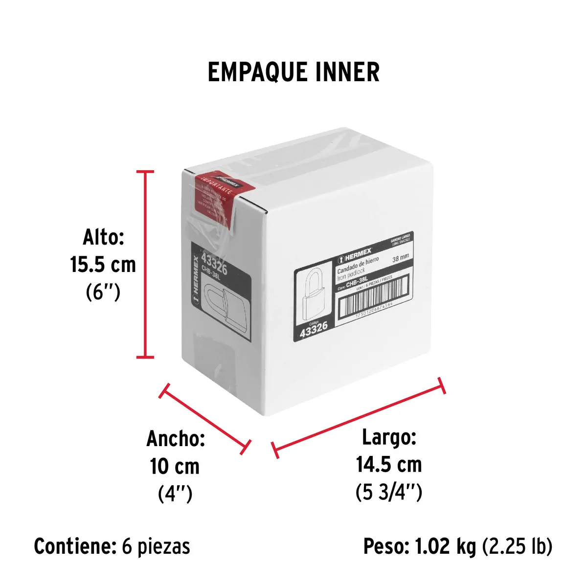 Candado de Hierro 38 mm Gancho Largo CHB-38L Truper - 43326