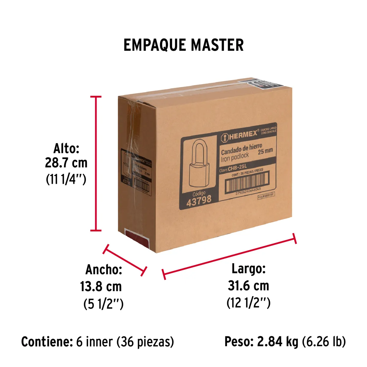 Candado de Hierro 25 mm Gancho Largo CHB-25L Truper - 43798