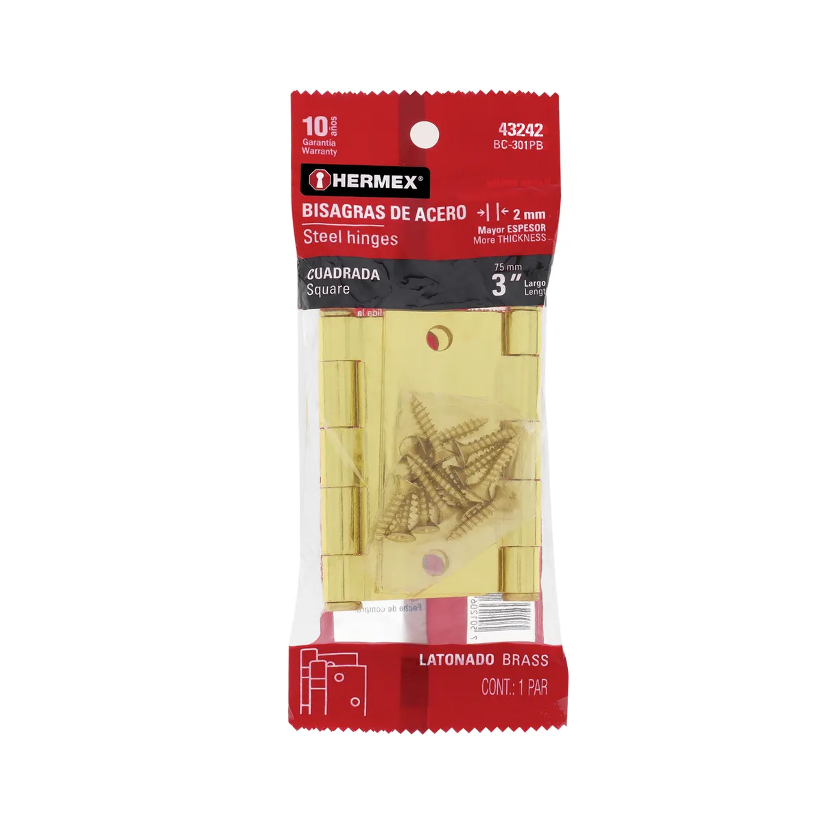 Bolsa con 2 Bisagras Cuadradas 3" Cabeza Plana Truper - 43242