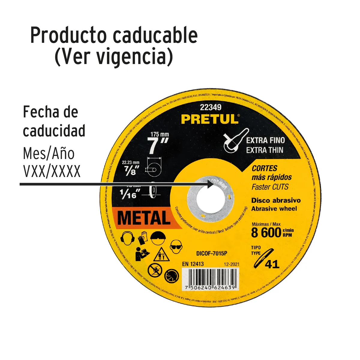 Disco de Corte 7" x 1/16" x 7/8" Pretul - 22349