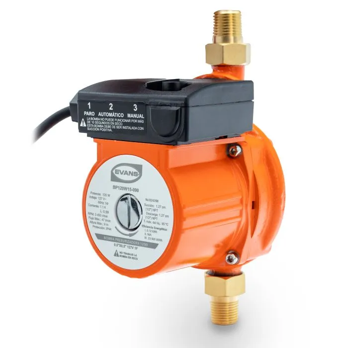 Bomba Presurizadora 120W 1/2x1/2 Evans BP120W15-090 2 Servicios