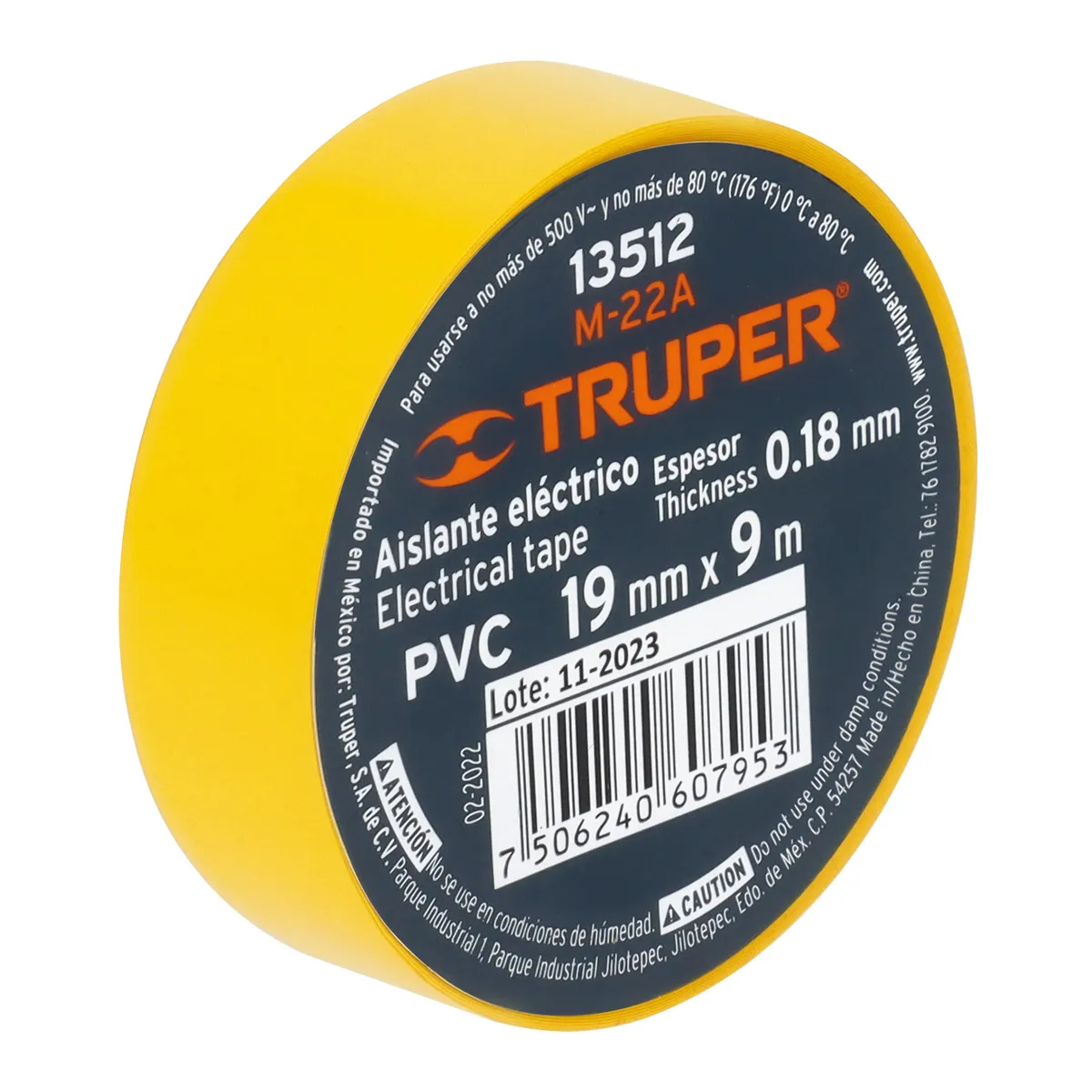 Cinta de Aislar 9 m x 19 mm Amarilla Truper - 13512