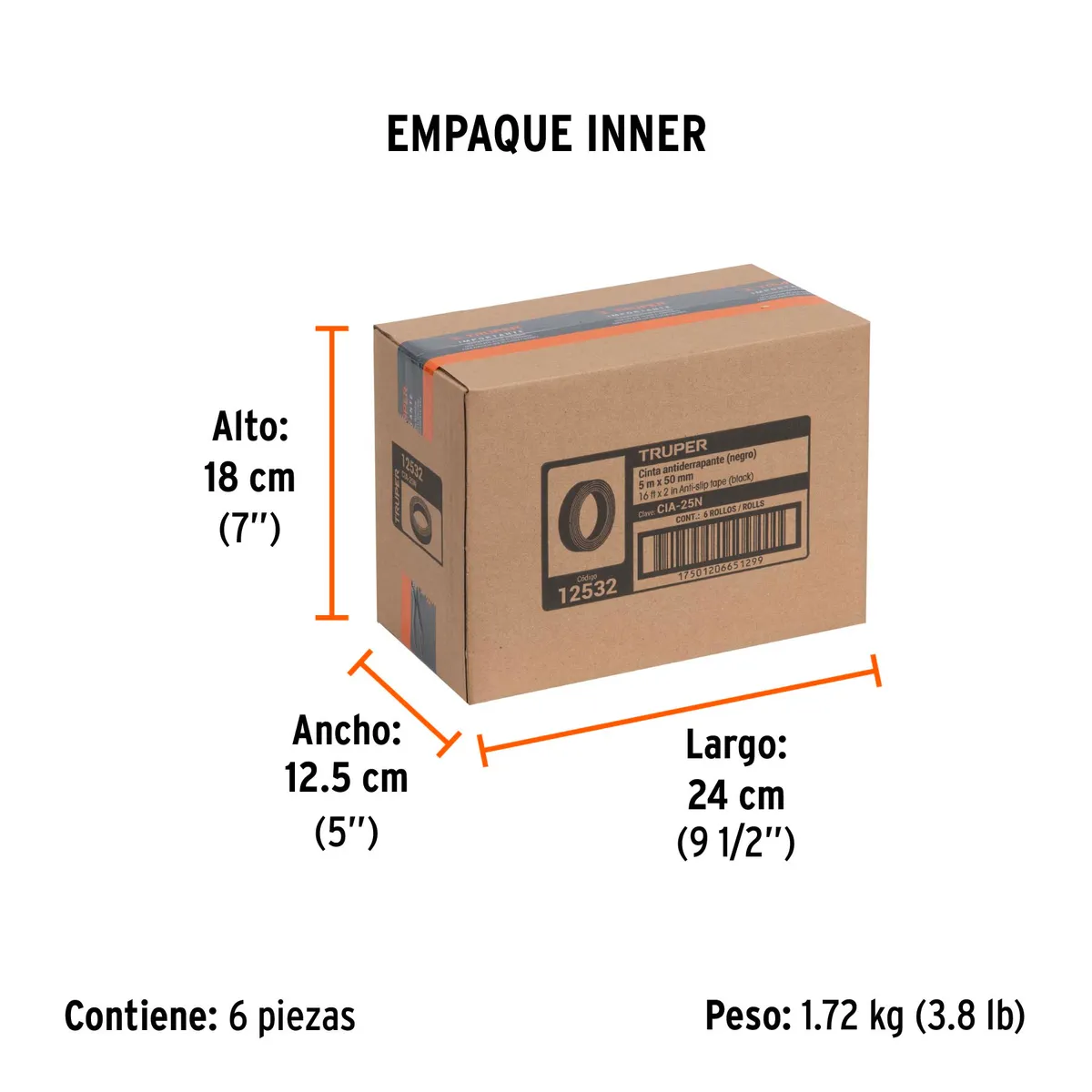 Cinta Antiderrapante Negra 5 m CIA-25N Truper - 12532