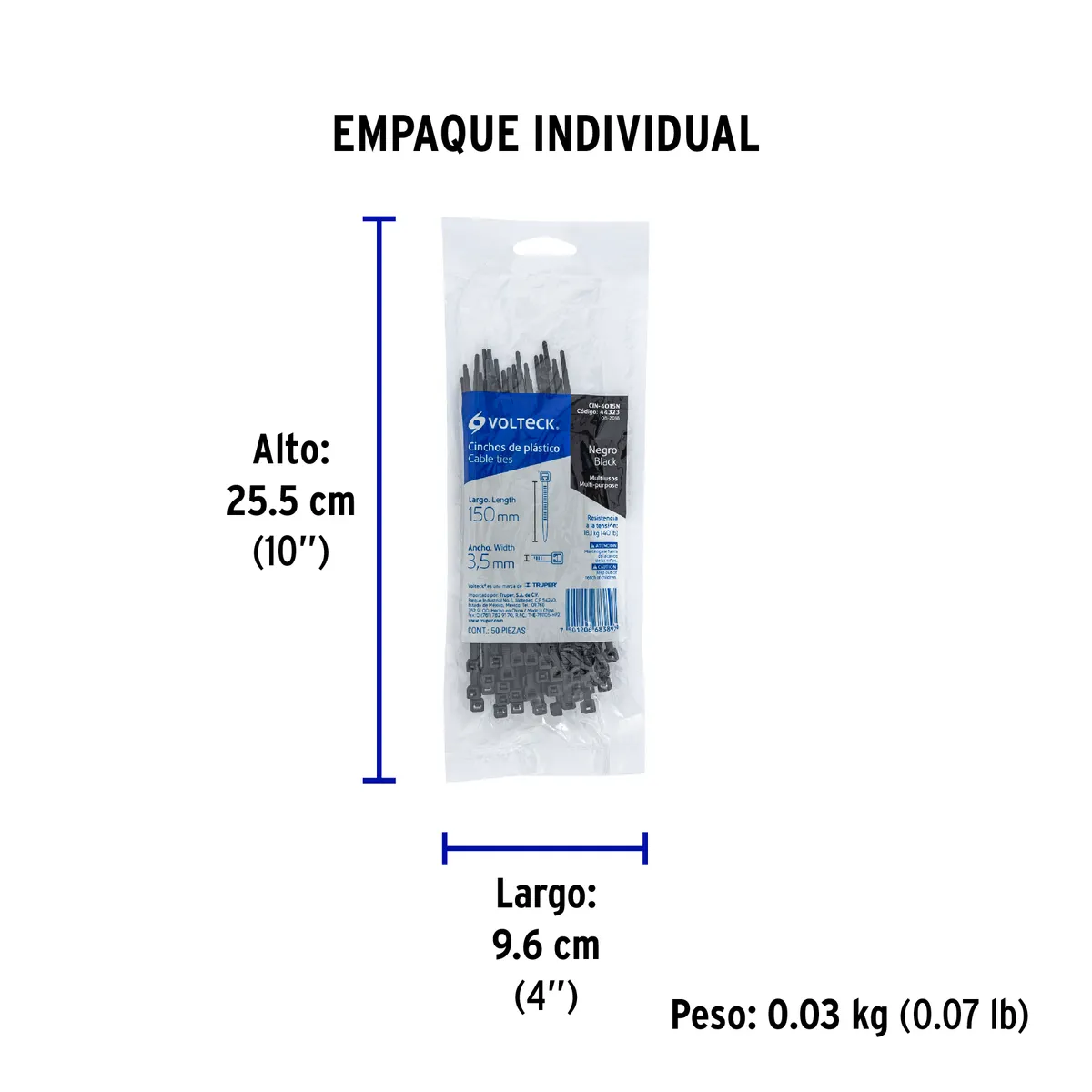 Bolsa con 50 Cinchos de Plástico 40 lb 150 x 3.5 mm Truper - 44323