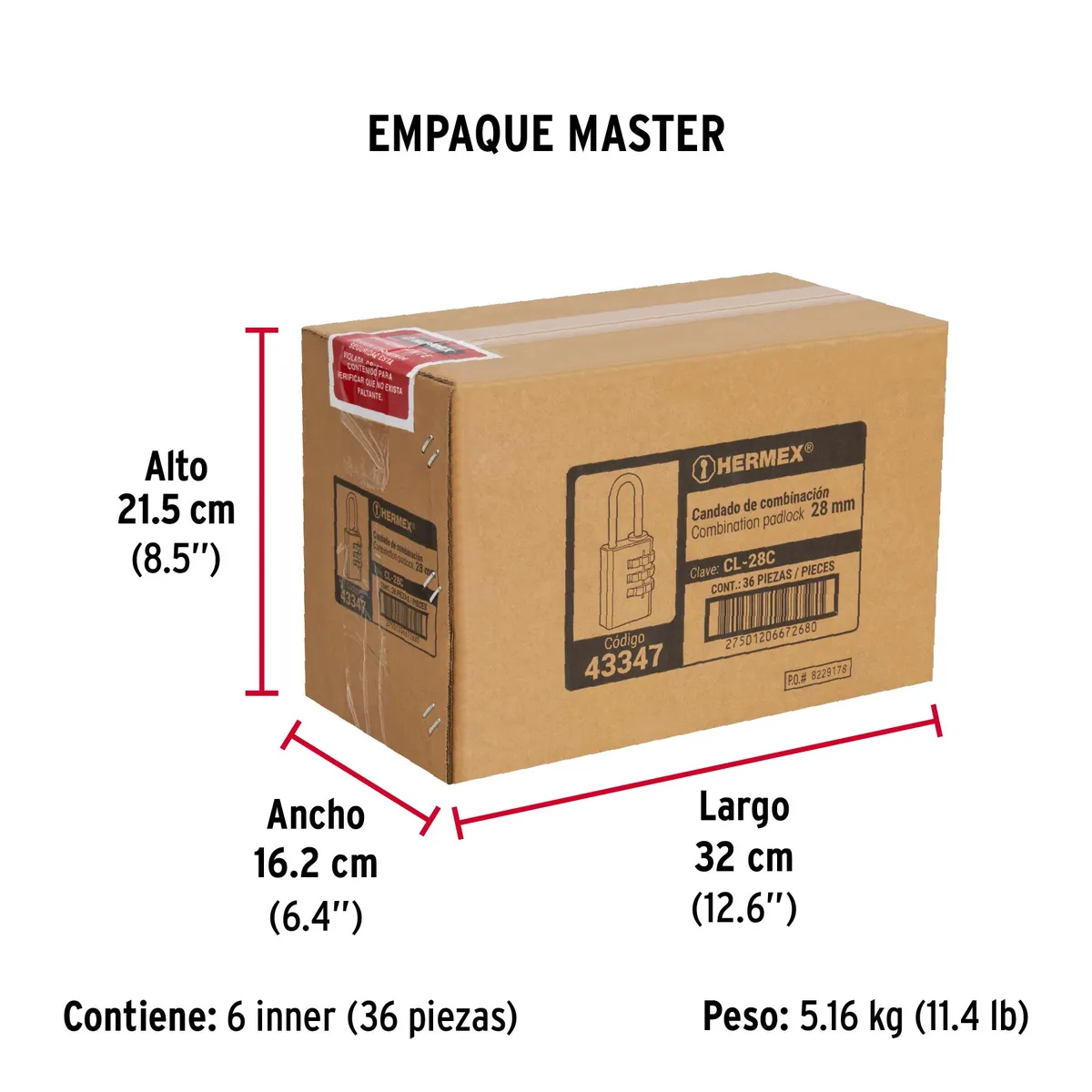 Candado de Combinación 28 mm Latón en Blíster Truper - 43347