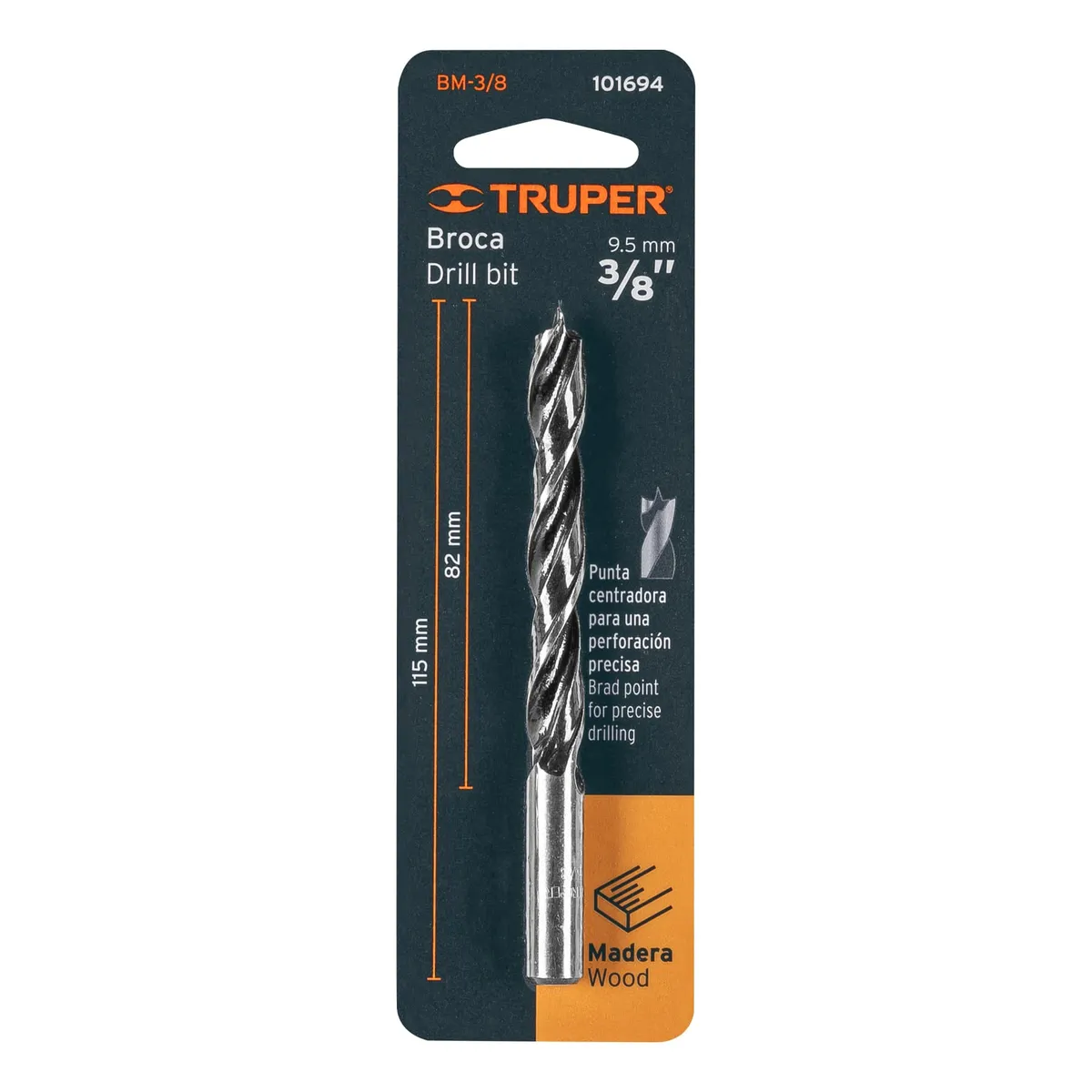 Broca con Punta Centradora para Madera 3/8" Truper - 101694